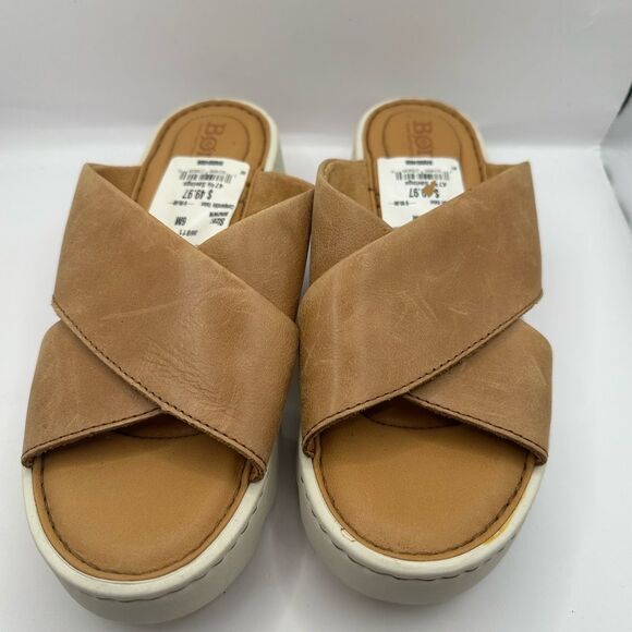 Born Women's Tan Leather Slide Sandals NWT - Picture 2 of 10